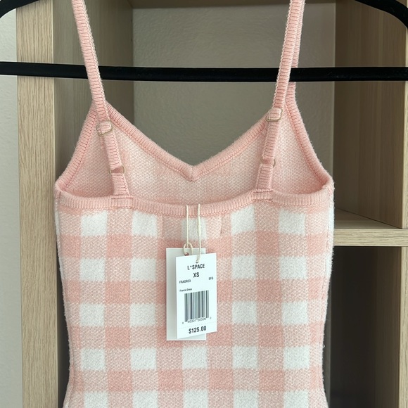 NWT L*Space Francie Mini Knitted Dress in Pink and White Checkers Size XS - Picture 4 of 6